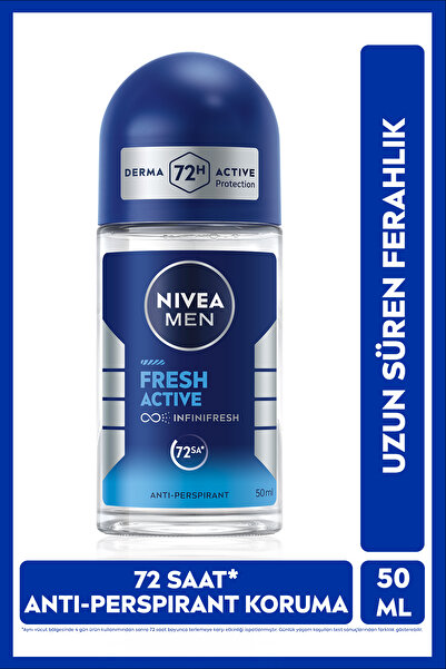 NIVEA MEN Erkek Roll-on Deodorant Fresh Active 50ml, 72 Saat Ter Koruması, Al...