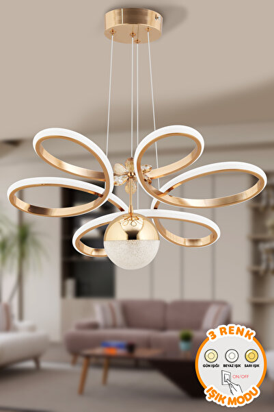 Dekorluna Alvaro Gold Kaplama Modern Sarkıt 3 Renk Işık Power Led Avize Salon...