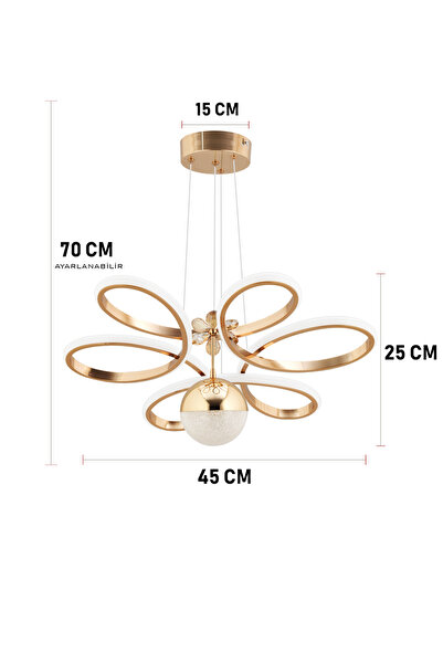 Dekorluna Alvaro Gold Kaplama Modern Sarkıt 3 Renk Işık Power Led Avize Salon Mutfak Oda Hol Ledli Avize