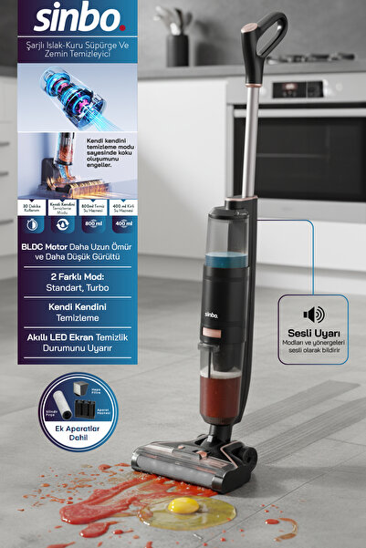 Sinbo SFC-4102 Islak Kuru Şarjlı Dikey Süpürge | Kablosuz Temizlik