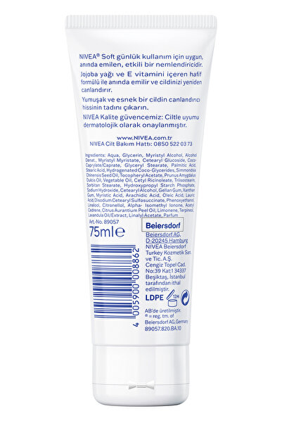 NIVEA Soft Nemlendirici Bakım Kremi 75ml, Jojoba Yağı, E Vitamini, El Yüz Vücut, Yumuşak Cilt,Canlandırıcı