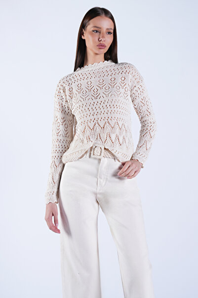 Trend Alaçatı Stili Bluză tricotată de vară pentru femei, cu guler înalt, cu ...