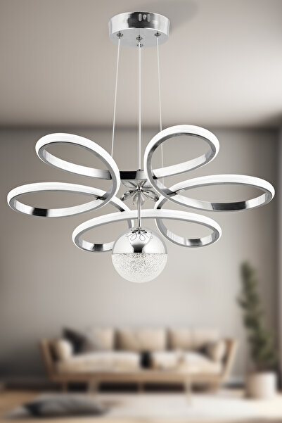 Dekorluna Rose Krom Modern Sarkıt Beyaz Işık Led Avize Salon Mutfak Oda Hol L...