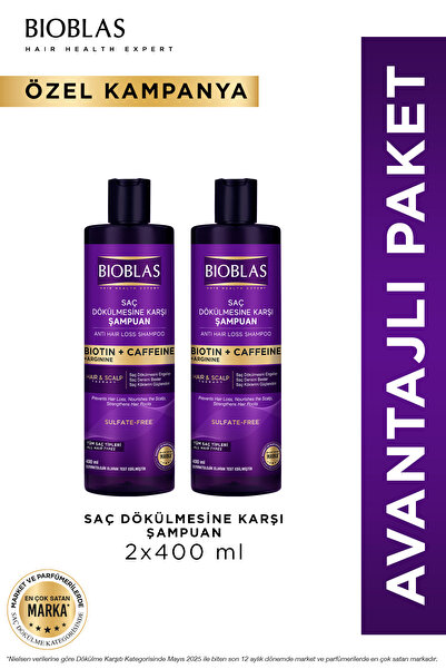 Bioblas Biotin & Kafein Saç Dökülmesine Karşı Şampuan 2 x 400 Ml