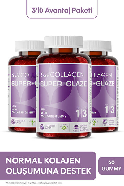 Suda Collagen Super Glaze Tip I-III Kolajen + NMN + NADH  | 60 Adet Gummy x3