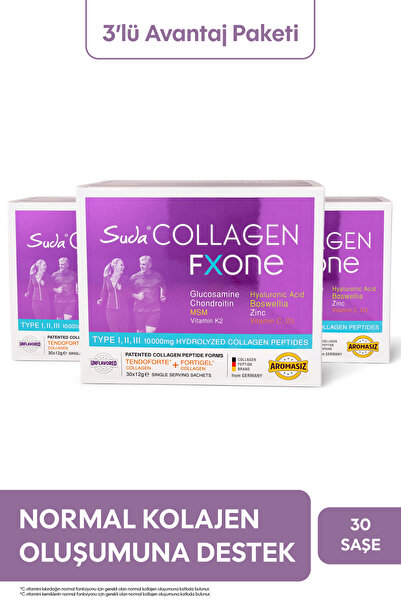 Suda Collagen Üçlü Avantaj Paket Fxone Aromasız Kolajen 12 G 30 Saşe