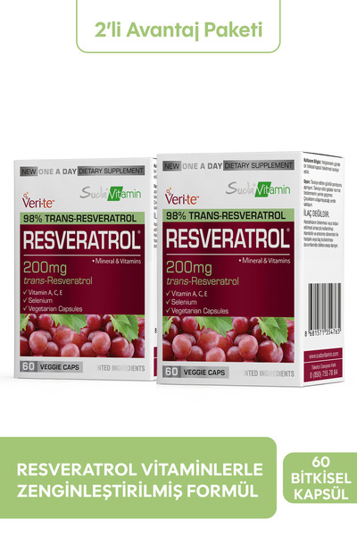 Suda Vitamin Resveratrol 200 mg- Vitamin C,E,A, Selenyum, Bağışıklık ve Oksid...