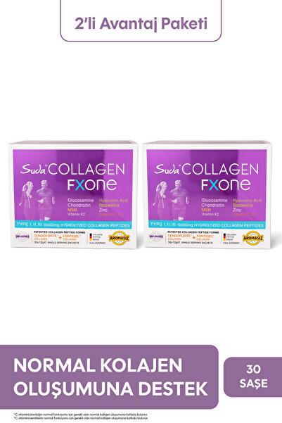 Suda Collagen FXONE Toz Saşe Aromasız - Tip I-II-III Kolajen + C,Zn,K2,D3,Hya...