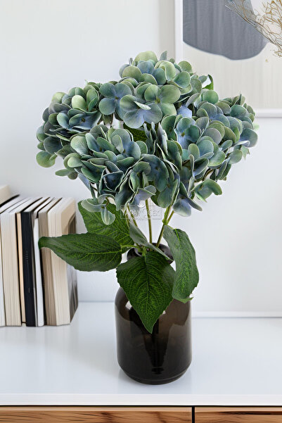 Yapay Çiçek Deposu Yapay Lüx 5 Dallı Islak Ortanca Demeti 45 cm Pastel Mavi