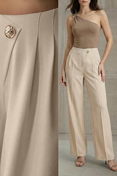 ترينديول كوليكشن بنطال واسع الساق أرجل واسعة / بأزرار بيج TWOAW26PL00152