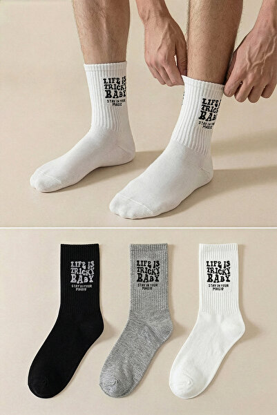 Trendyol Collection Унисекс комплект памучни колежански тенис чорапи от 3 час...