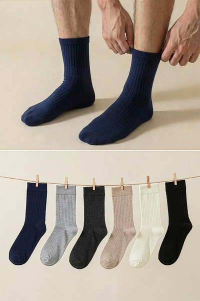 Trendyol Collection Комплект от 6 цветни унисекс памучни чорапи за колеж-тени...