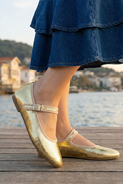 SOHO Goldene Ballerinas für Damen mit Schlangenmuster - 19004
