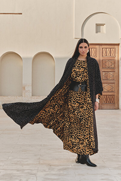 Trendyol Modest Black Unlined Animal Woven Jacquard Hijab Dress Tctss26Eb00059