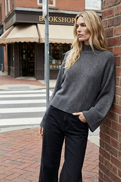 Trendyol Collection Anthrazitfarbener, weit geschnittener Strickpullover mit ...