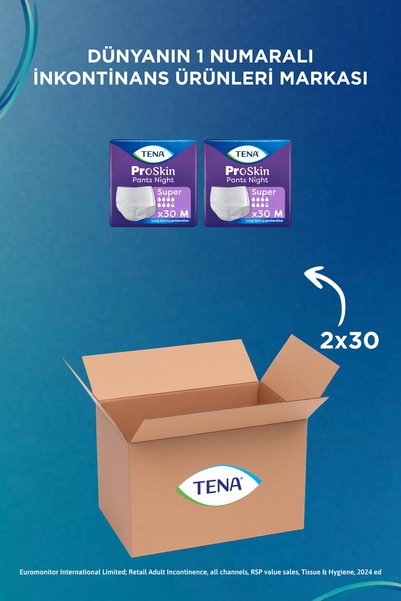 TENA ProSkin Pants Night Super Geceye Özel Emici Külot 7.5 Damla M - 60' lı 1 Paket (60 Adet)