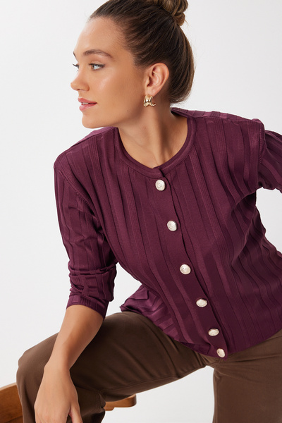 Happiness İstanbul Mercerisierte Strickjacke mit goldenen Knöpfen