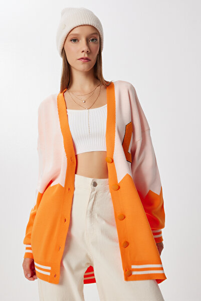 Happiness İstanbul Oversize Kontrast Renkli Triko Hırka