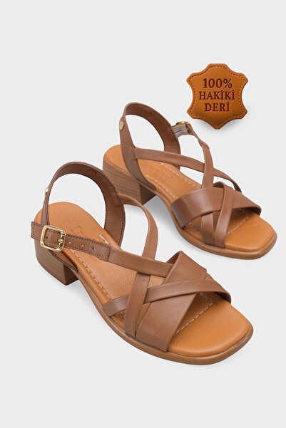 Capone Outfitters Noreen Genuine Leather Mid-Heeled Women's Sandals