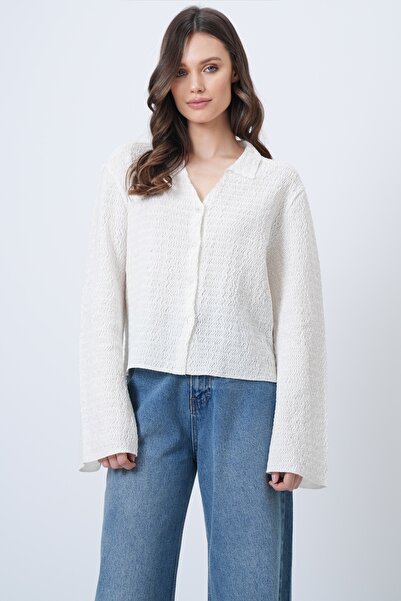 Trend Alaçatı Stili Γυναικείο καλοκαιρινό πουκάμισο με λευκό λαιμόκοψη ισπανι...