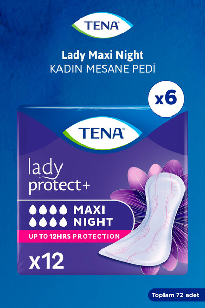 TENA Lady Protect+ Maxi Night Mesane Pedi 8 Damla - 12'li 6 Paket (72 Adet)