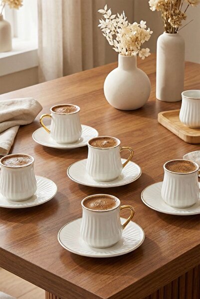 ACAR طقم فناجين قهوة لينا أبيض 6 أشخاص - 90 مل