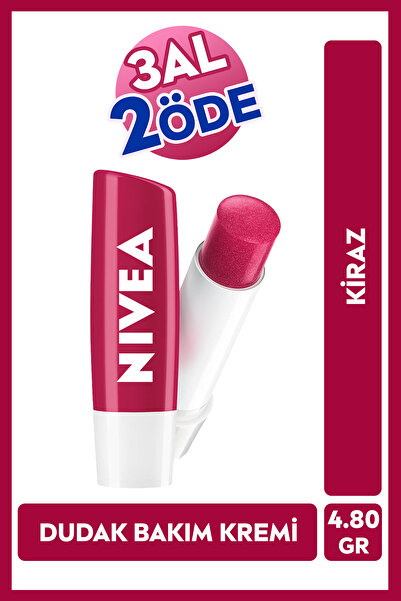 NIVEA Kiraz Dudak Bakım Kremi 4.8gr, Nemlendirici, Hafif Kırmızı Işıltı, Duda...