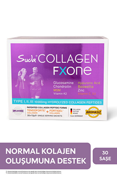 Suda Collagen FXONE Toz Saşe Aromasız - Tip I-II-III Kolajen + C,Zn,K2,D3,Hya...