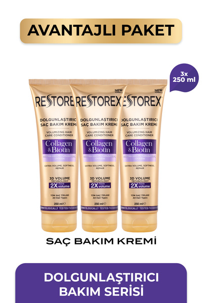 Restorex Kolajen & Biotin Dolgunlaştırıcı Saç Bakım Kremi 3 x 250 Ml