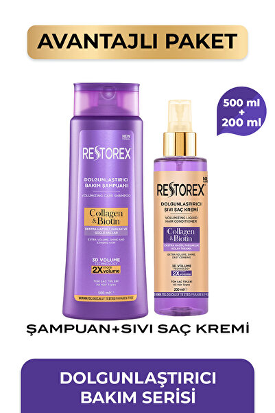 Restorex Kolajen & Biotin Dolgunlaştırıcı Şampuan 500 Ml + Sıvı Saç Kremi 200 Ml