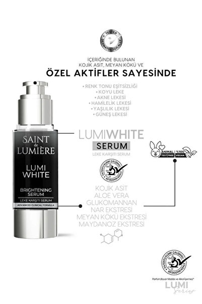 SAINT DE LUMIERE LUMIWHITE Leke Karşıtı, Cilt Tonu Eşitleyici ve Aydınlatıcı Serum 30ml - Akne, Hamilelik ve Güneş
