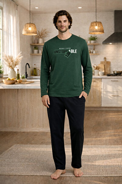 Trendyol Collection Πράσινο Σετ Πιτζάμες με Στάμπα και Κανονική Εφαρμογή TMNA...