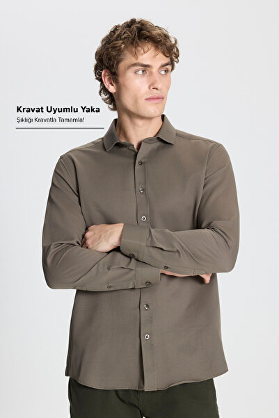 AC&Co / Altınyıldız Classics Erkek Haki Kolay Ütülenebilir Slim Fit Dar Kesim...