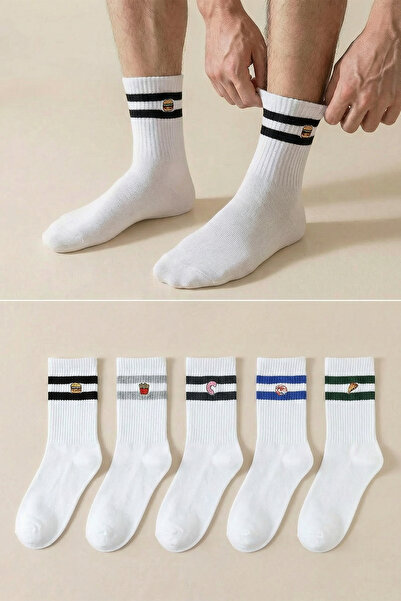 Trendyol Collection Унисекс комплект средно дълги колежански тенис чорапи с б...