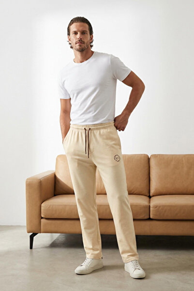 Trendyol Collection Beige Regular/Normal Cut New York bestickte Jogginghose m...