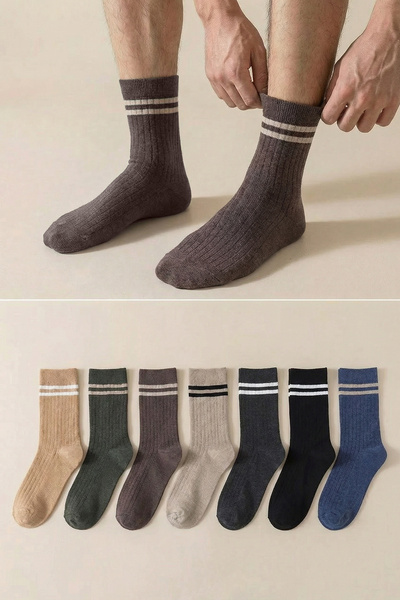 Trendyol Collection Set mit 7 gestreiften Unisex-College-Tennis-Socken aus Ba...