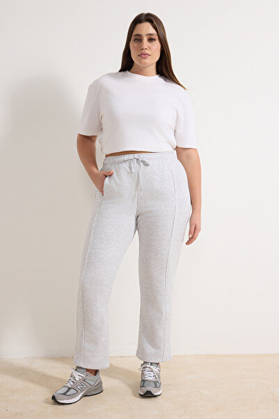 Trendyol Curve Γκρι μελανζέ ψηλόμεσο πλεκτό παντελόνι με λεπτομέρεια ραφής, π...