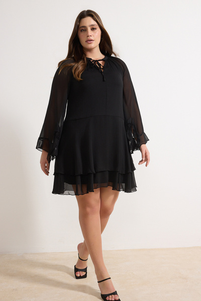 Trendyol Curve Black Chiffon Woven Plus Size Dress
