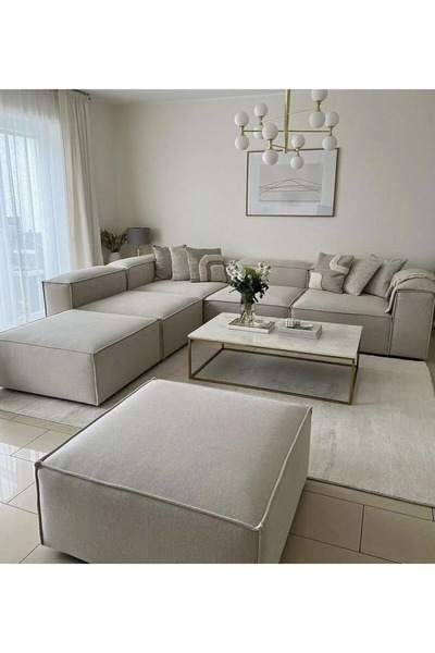 Genel Markalar Angelo Modüler Köşe Koltuk Takımı (2 Köşe, 2 Orta, 2 Puf) Krem...