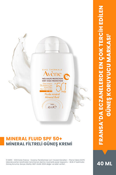 Avene Mineral Fluid SPF 50+ Hassas Ciltler için Ultra Hafif Güneş Kremi 40 ml