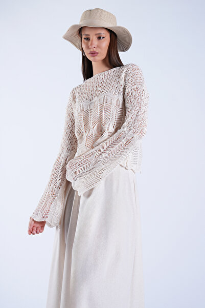 Trend Alaçatı Stili Bluză tricotată pentru femei, cu decolteu bărcuță, cu gău...