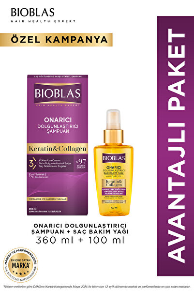 Bioblas Keratin Kolajen Saç Bakım Yağı 100 Ml + Saç Bakım Şampuanı 360 Ml