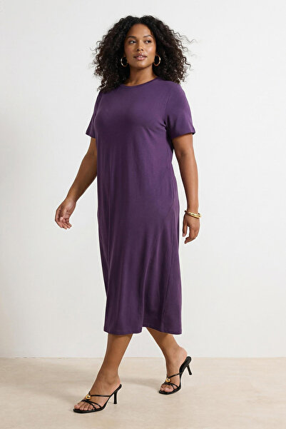 Trendyol Curve Rochie violetă Midi bumbac 100% din material subțire tricou TB...