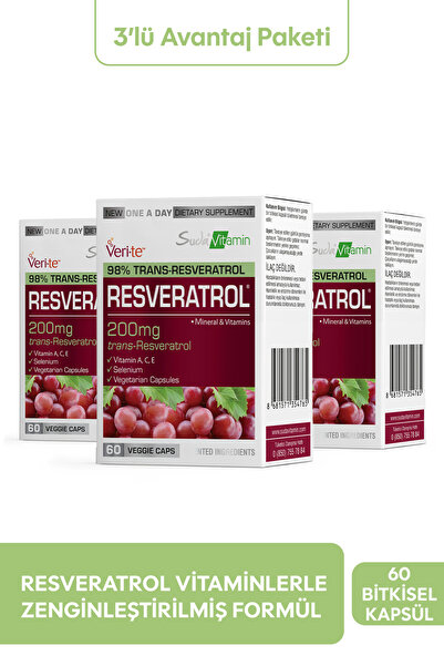 Suda Vitamin Resveratrol 200 mg- Vitamin C,E,A, Selenyum, Bağışıklık ve Oksid...