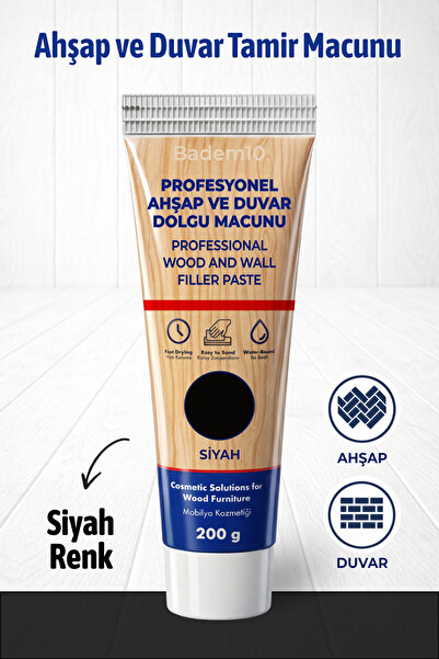 Badem10 Siyah Renk Duvar Ahşap Parke Tamir Macunu 200 Gr Kullanıma Hazır Mobi...