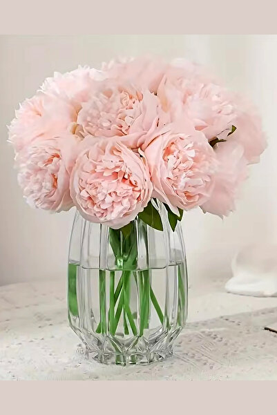 Yapay Çiçek Deposu Yapay Çiçek 5li Açmış Lüx Şakayık Gül Buketi Pudra Pembe