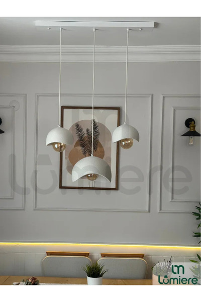 lumiere Design Beton Görünümlü İskandinav Bohem 3’lü Sarkıt Avize - Yemek Mas...