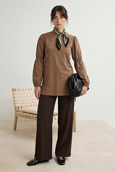 Trendyol Modest Beige Regular Single Jersey Plain Knitted with Elastic Detail...