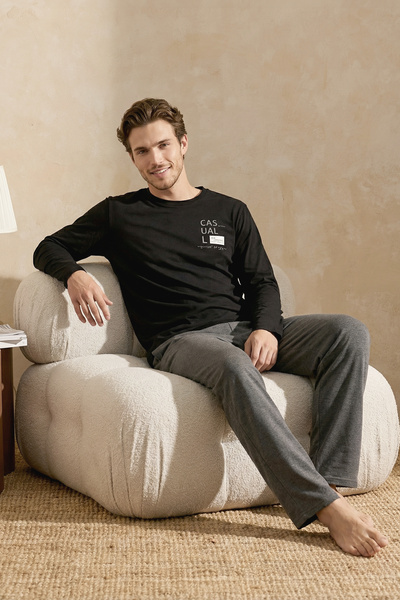 Trendyol Collection Black Regular Fit Printed Knitted Pajamas Set Tmnaw26Pt00081