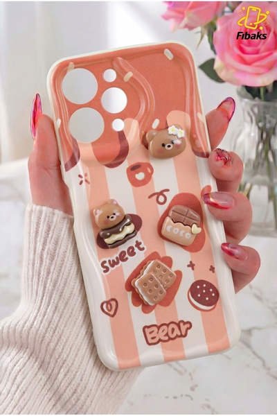 Fibaks Redmi 12 Kılıf Tasarımlı Desenli Kamera Korumalı Ayıcık Bisküvi Renkli...